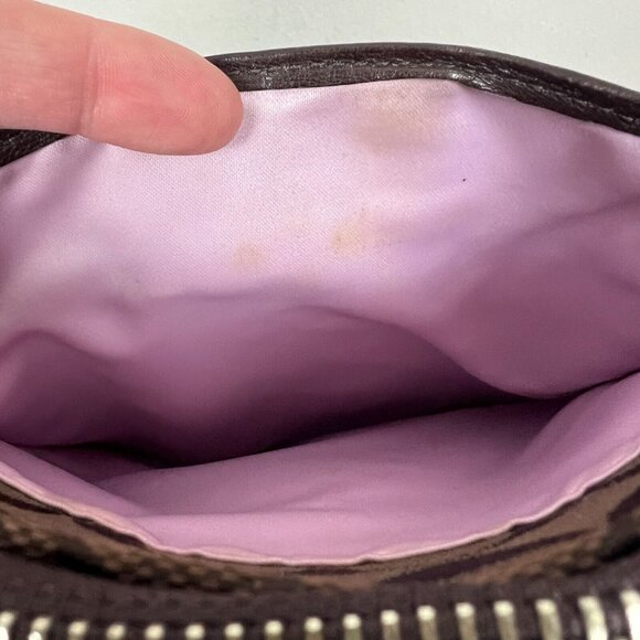 Coach Crossbody Bag Brown Sutton Swing Signature Fabric Vertical Hang Small - Picture 9 of 16